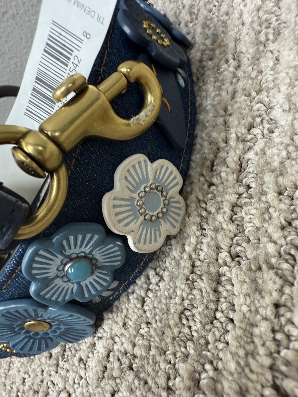 Coach Denim Tea Rose Appliqué Bag Strap in Blue and Cream - Picture 2 of 13